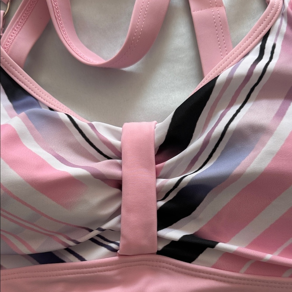 Pink Striped Women's Bikini Top, Adjustable Straps & Removable Light Padding - Picture 4 of 6